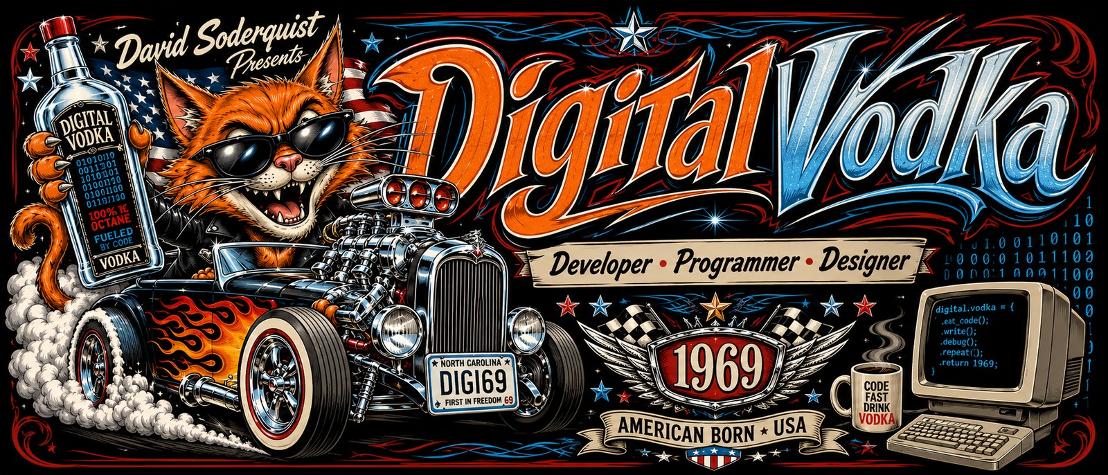 DigitalVodka hot rod cat logo